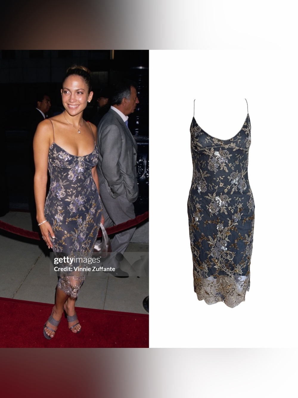 1990s Floral Embellished Lace Slip Dress As Seen On Jennifer Lopez